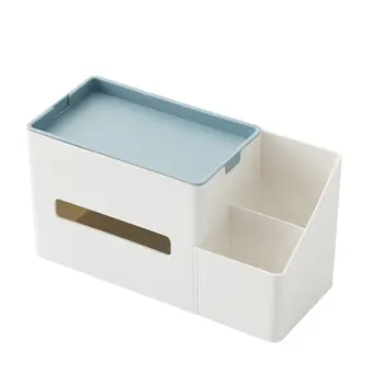 

Multi-Function Tissue Box Desktop Double-Layer Multi-Media Living Room Tray Remote Control Storage Box Neutral /