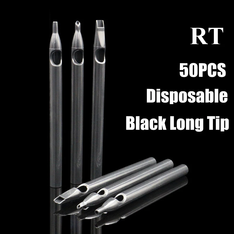 Tattoo Microblading Needles 50PCS Black Tattoo Long Tips 3/5/7/9/11/13/14/15/18RT Disposable Plastic Long Tattoo Tips Nozzle Tube for Supplies