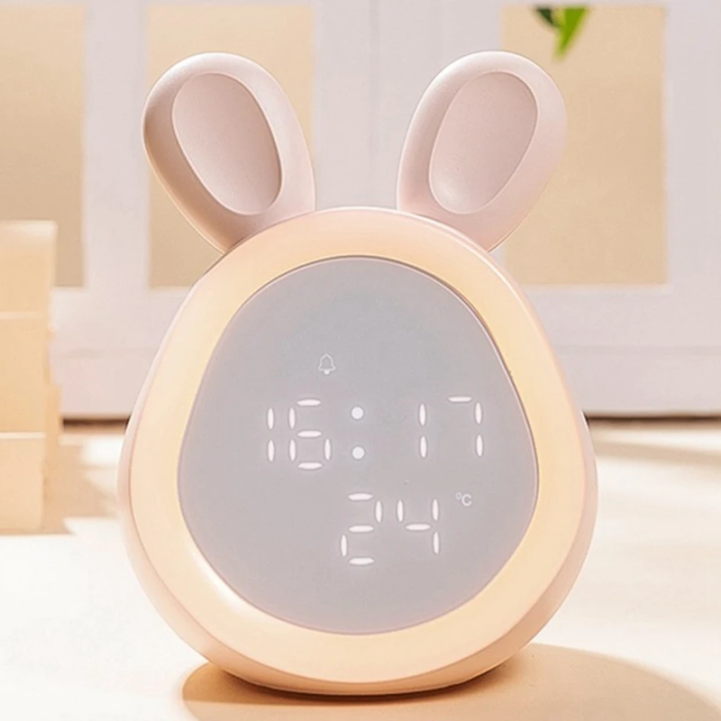  Bunny Ear LED Digital Alarm Clock Electronic LED Display Sound Control Cute Rabbit Night Lamp Desk 