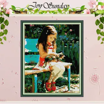 

Girl and Cat patterns counted Cross Stitch 11CT 14CT Cross Stitch Sets wholesale Chinese Cross-stitch Kits Embroidery Needlework