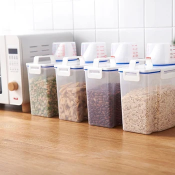 

1.5L/2L Plastic Cereal Dispenser Storage Box Kitchen Food Grain Rice Container Nice Portable Plastic Food Storage Box with Lock