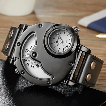 

Oulm Men's Quartz Watches Fashion Creative Sun Moon Two Time Zone Military Sports Watch Men's Casual Watches relogio masculino