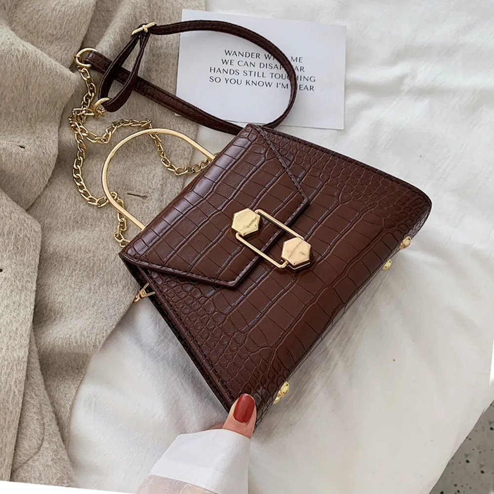 

Stone Pattern PU Leather Crossbody Bags For Women 2020 Small Totes With Metal Handle Lady Shoulder Messenger Bag Handbags