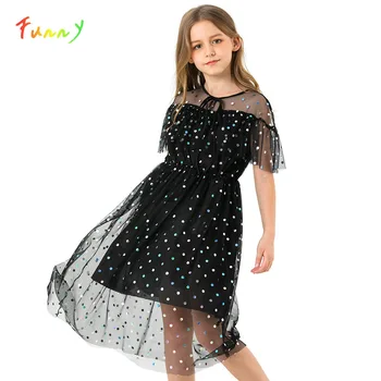 

Black Sequined Mesh Kids Summer Dresses 2020 A Line Flared Birthday Wedding Party Dress for Girls Clothes Vestidos 8 10 12 Years
