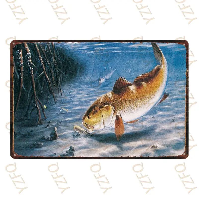 Рыбалка животное пейзаж винтажный металлический знак Ретро Настенная Наклейка домашний художественный магазин Украшения Ресторана куадро DU-3968A