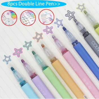 

8pcs/lot Colorful Double Line Pen Highlighter Fluorescent Marker Candy Color Student Multicolor Hand Note Pen For School Poster