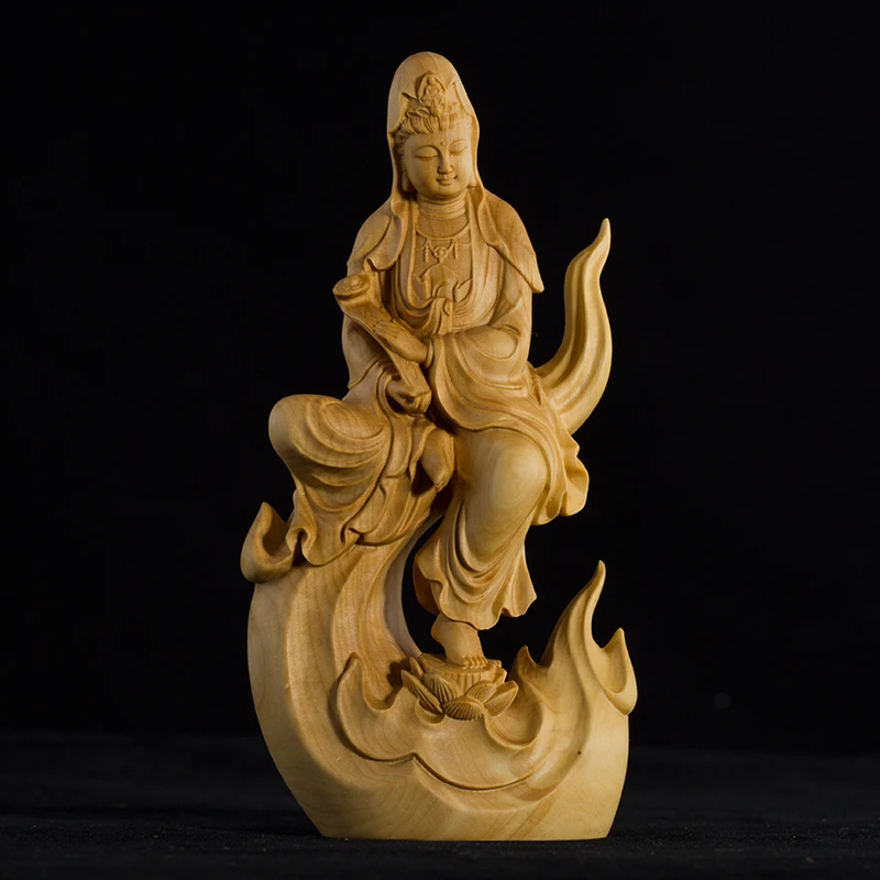 13 см резьба из самшита Ruyi Guanyin украшения Bodhisattva скульптура массива дерева статуя