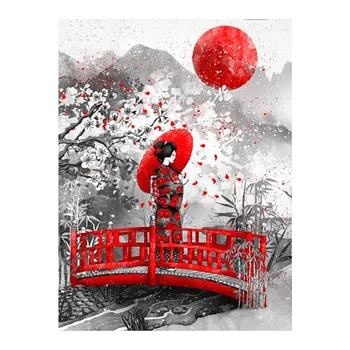 

Japanese Red Umbrella Woman Diamond Painting Round Full Drill Portrait Nouveaute DIY Mosaic Embroidery 5D Cross Stitch Gifts