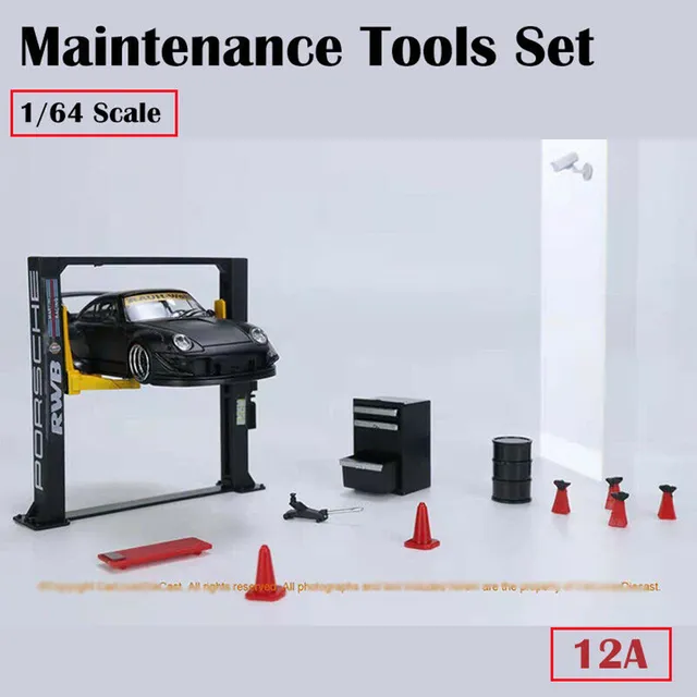 12PCS/set 1/64 Diorama Garage Maintenance Tools Set Alloy Die-Cast Model Car Display model 2