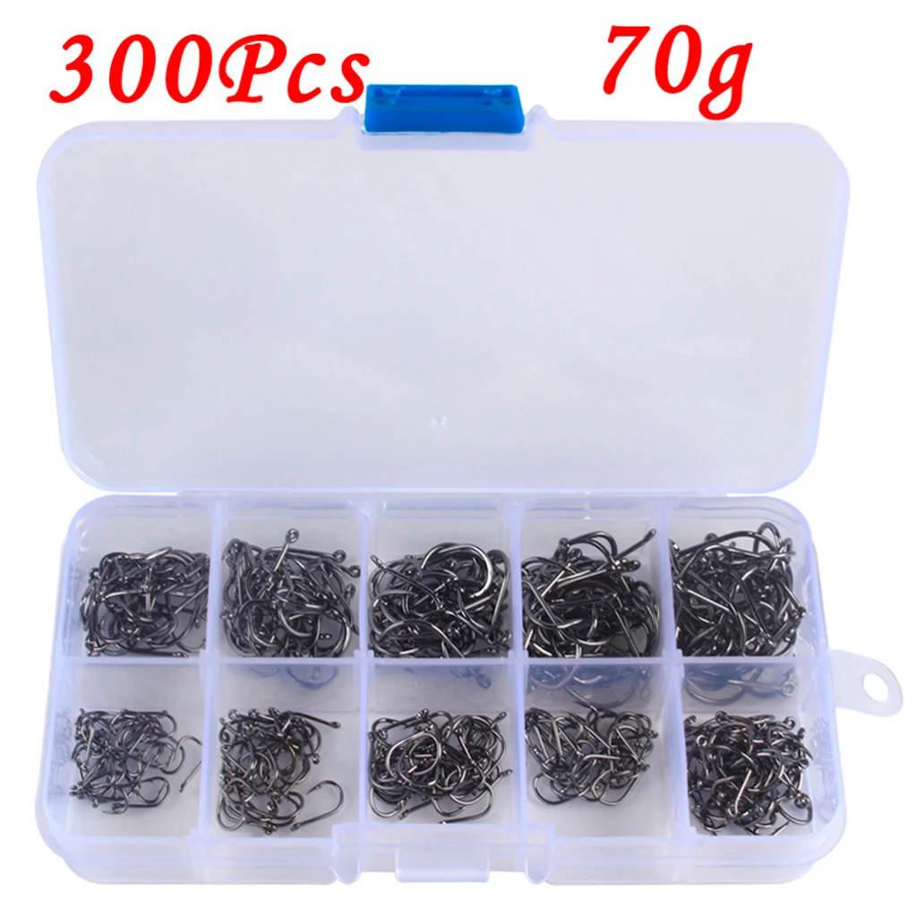 300pcs/set Assorted Carbon Steel Fish Jig Hooks Octopus Crab Hooks Kit Fishing Tackle Box 10 Sizes