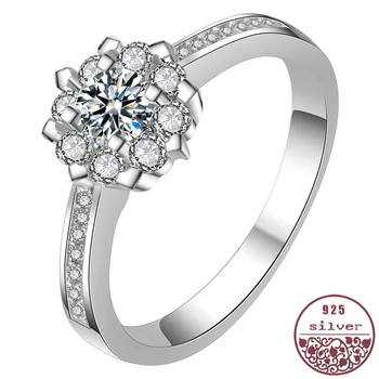 

High-end simulation of snowflake jewelry ring for wedding full Delicate elegant sunflower bloom Standard sterling silver ring