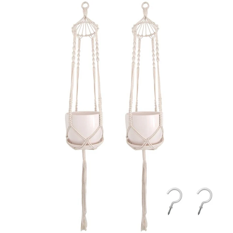 

ABLA 2 Pack Macrame Plant Hanger Hanging Planter Plant Hanger Hanging Plant Holder Plant Hangers Pure Cotton Handmade Bohemian H