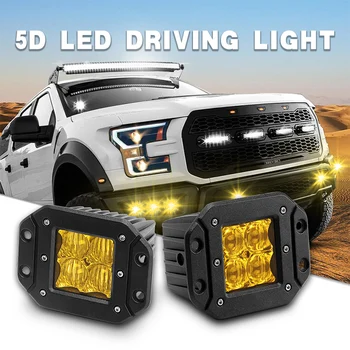 

New 12W 5D Flush Mount LED driving light mini Square Amber fog Lamp flood spot beam Led work light for 4x4 offroad truck SUV ATV