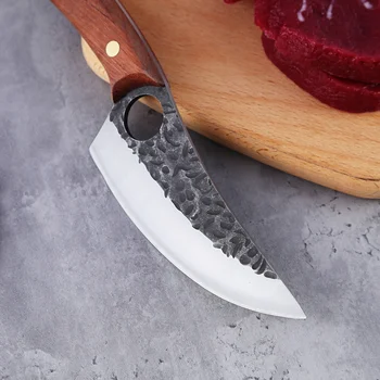 XYJ Razor Sharp Handmade Boning Knife With Whetstone Leather Sheath Hammer Finish Slaughter Hunting Camping Survival Knife 3