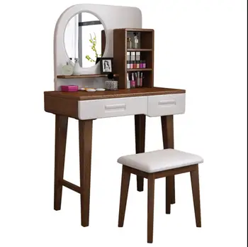 

Nordic solid wood dressing table bedroom modern minimalist 3D embossed dressing table small apartment dressing table