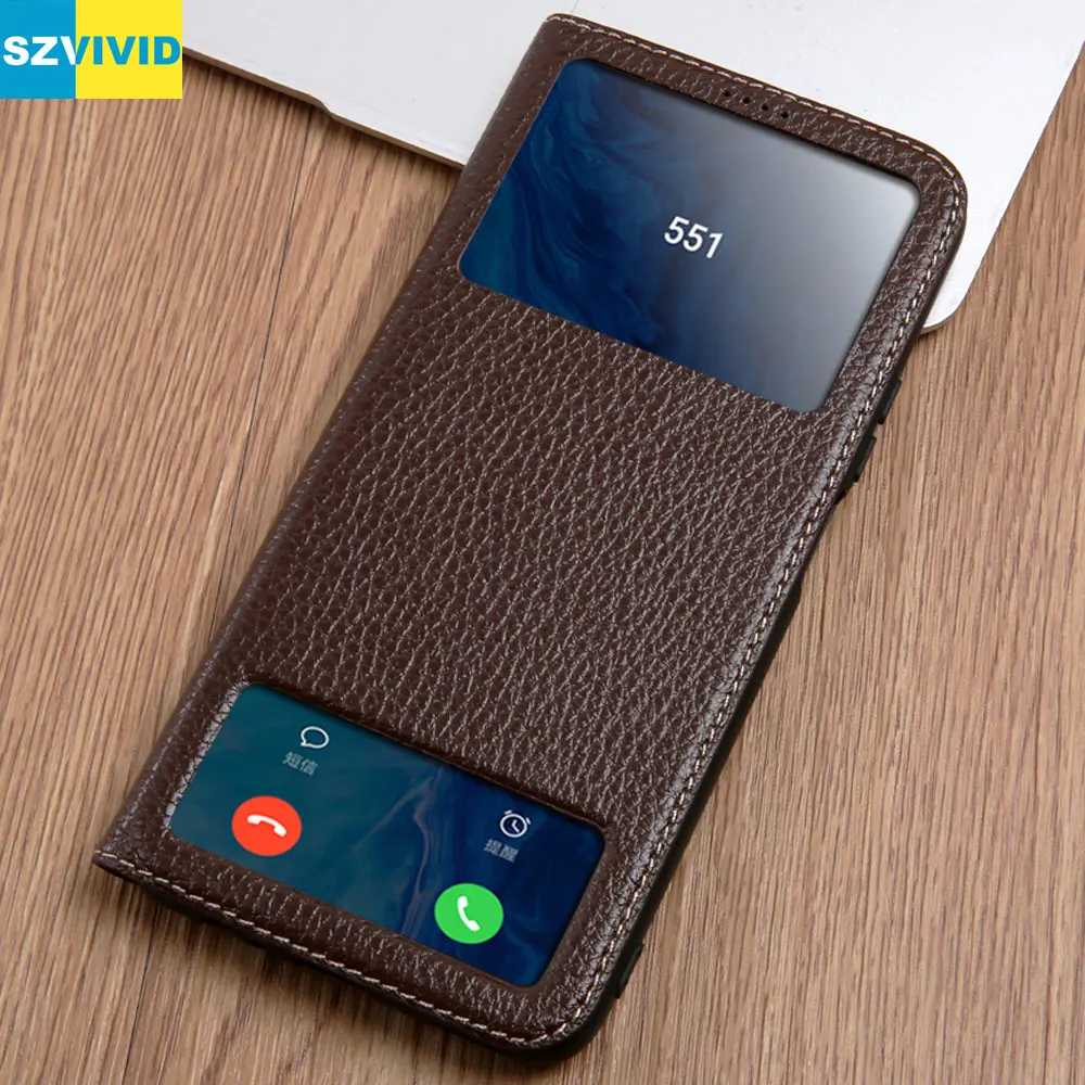 

Genuine Real nature Leather Flip Case For Huawei Honor 9X Pro Lichee Litchi Window Smart Sleep Magnetic