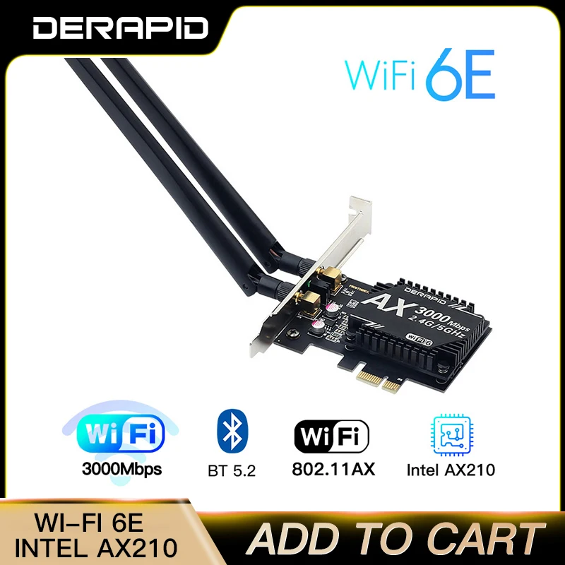 3000 Мбит/с двухдиапазонный WiFi6E Intel AX210 беспроводной настольный PCIe адаптер Bluetooth 5 2
