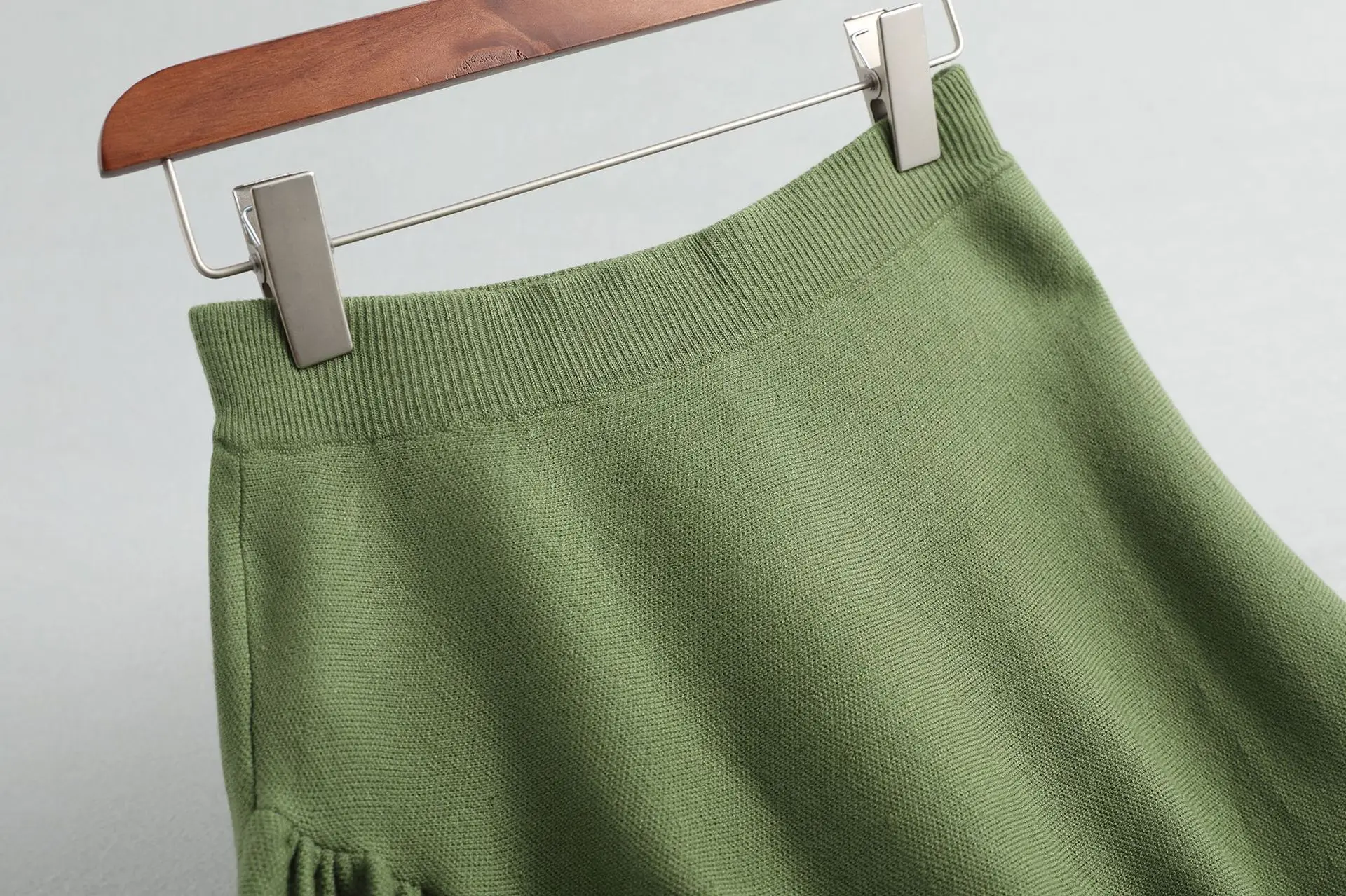 Зимняя юбка зеленая Гибкая эластичная высокая талия теплая шерстяная трикотажная юбка для женщин плиссированные шерстяные юбки Mujer