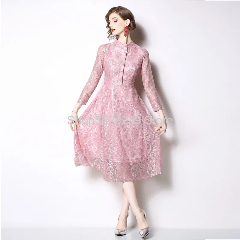 

2020 Decoration Slim Lace Medium Length Money Dress