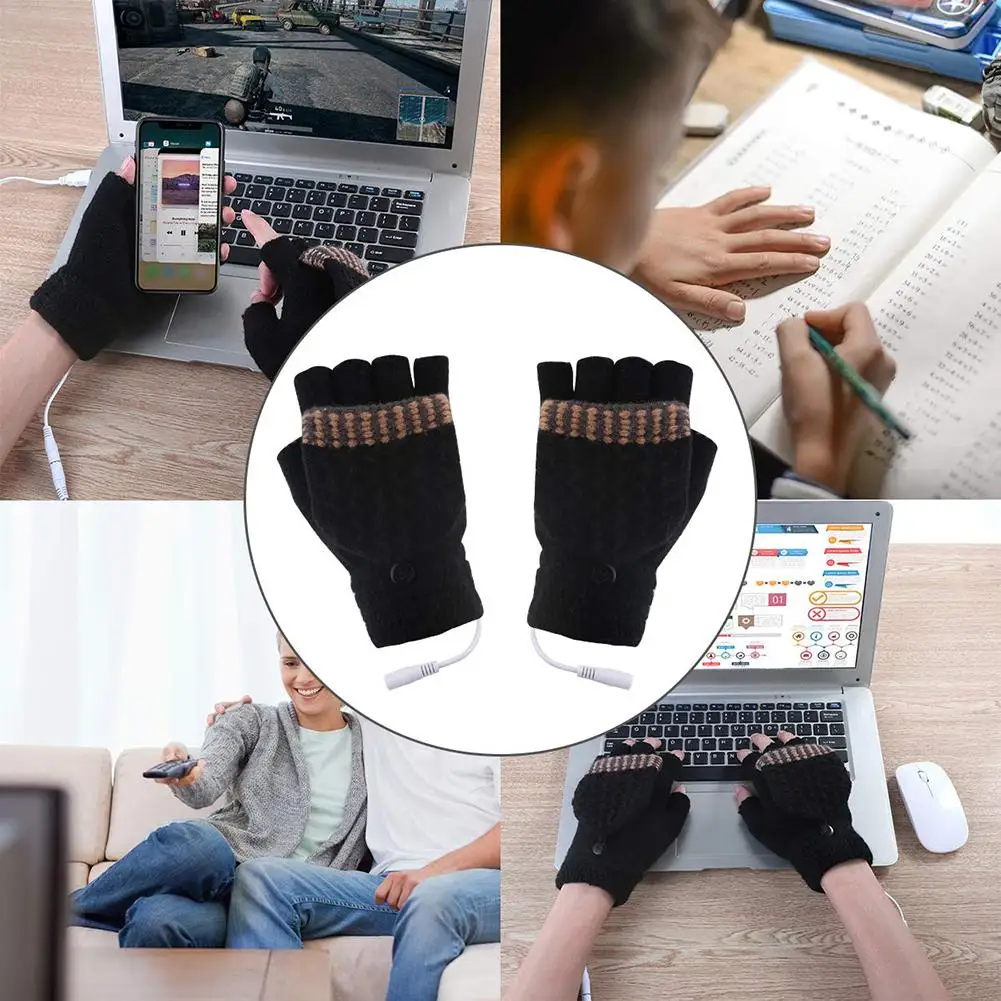 Мужские/женские перчатки с USB подогревом, перчатки без пальцев, теплые зимние рукавицы, рукавицы для ноутбука, для офиса, игры на велосипеде