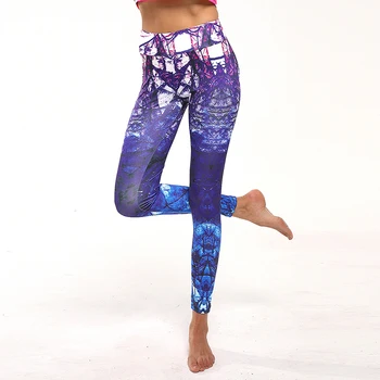 

Casual High Waist Push Up Fitness Leggings Fashion Flower Print Slim Female Pants Purple Print Women Push Up Workout Leggings