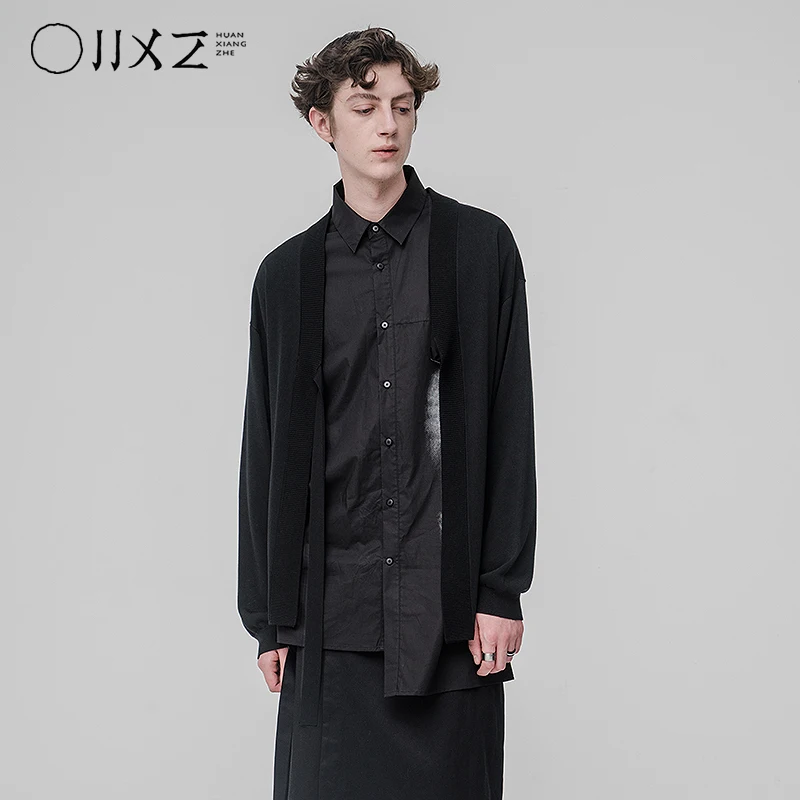 [HUANXIANGZHE] 2020 Spring Imported Tencel fabric Knitwear Cardigan Women / Men Large Size Solid Long Sleeve Coat Japanese Style | Мужская