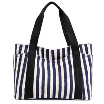 

Beach Ladies Bag Canvas Handbags Striped Shoulder Shopping Bag Fashion Canvas Bag