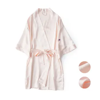 

TFlag Solid color embroidered silk nightgown mid-sleeved kimono silk satin bathrobe sexy home service spring and summer female