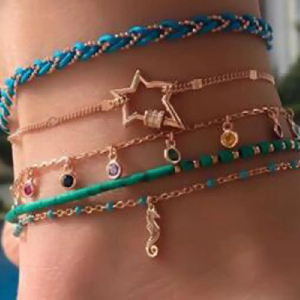Tocona 5Pcs Bohemian Colorful Beads Seahorse Anklets for Women Layered Foot Bracelet Chain Summer Beach Jewelry 8633 | Украшения и