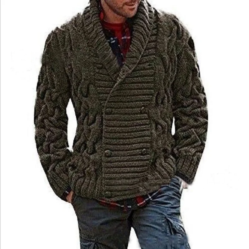 ZOGAA, мужские свитера, пальто, зима, утолщенные, одноцветные, твист, свитера, куртка, повседневная, теплая, Вязанная, двубортный джемпер, мужские пальто