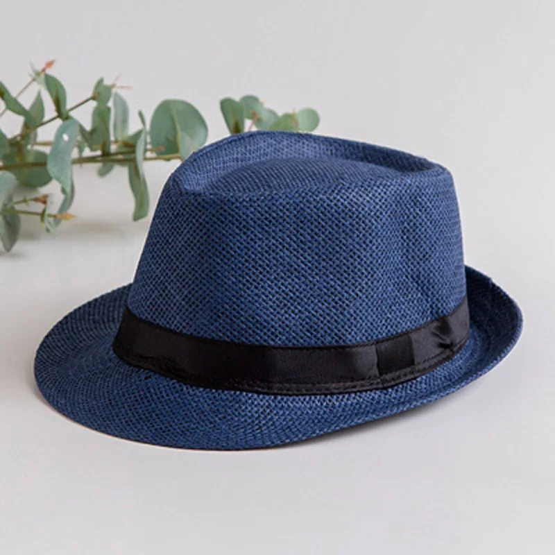 YOYOCORN шляпа джентльмена, козырек, соломенная шляпа от солнца для женщин и мужчин, летние милые детские соломенные шляпы в стиле ретро, Пляжная Панама, шляпы от солнца - Color: Blue
