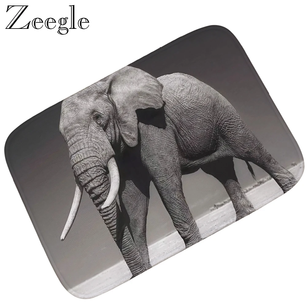 Creative Door Mat Elephant Printed Mat Floor Rug Flannel Home Decoration Floor Carpet Non-slip Bathroom Doormat Living Room Rug