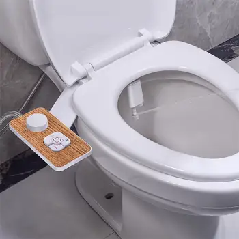 

Bidet Attachment Toilet Seat Ultra-thin Non-electric Self-cleaning Dual Nozzles Frontal & Rear Wash for Cold Water - Wood Grain