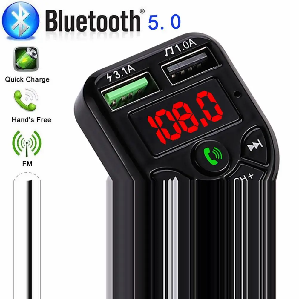 Беспроводной во время езды в автомобиле Bluetooth 5,0 FM передатчик с светодиодный Дисплей MP3 автомобильный FM стерео радио адаптер авто зарядное устройство для Зарядное устройство