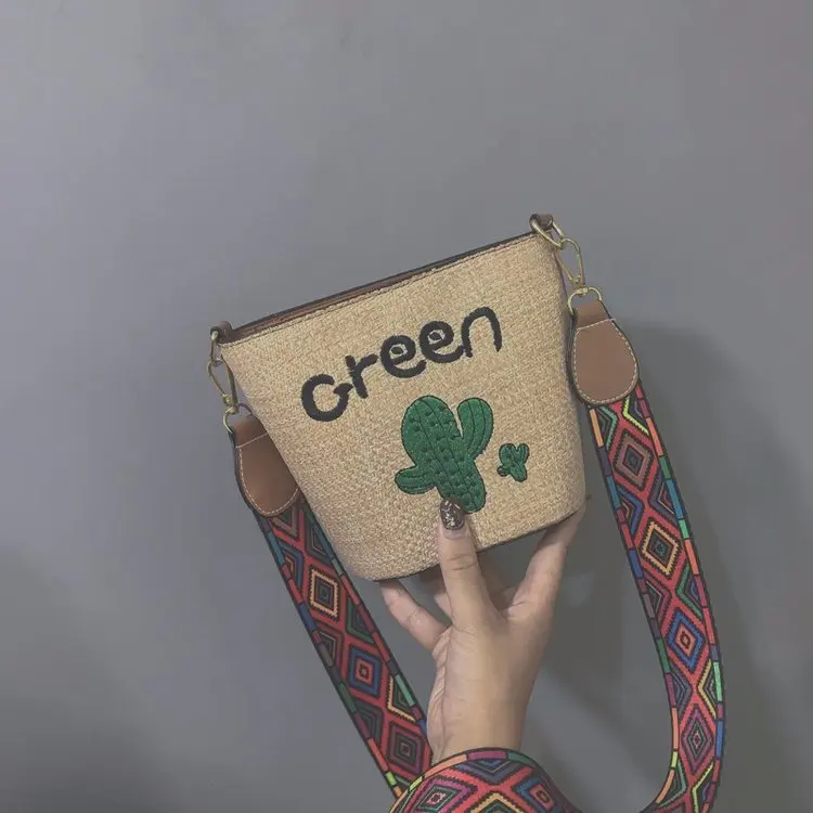 

2019 Summer New Style Straw Bag Synthetic Leather Square Sling Bag Pu Shoulder Zipper Youth Shoulder Bag