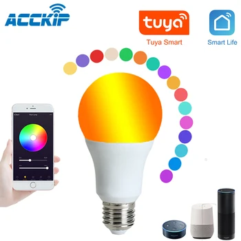 

ACCKIP AC220V E27 LED Lamp RGB 9W Wifi APP Control Smart Bulb Light Bulb Remote Control Home Lighting Support Tuya APP
