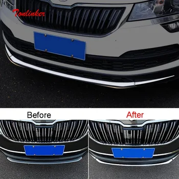

Tonlinker Cover sticker For Skoda KAROQ 2018 Car Styling 3 PCS Stainless steel Chromium Front bumper Decoration Cover sticker