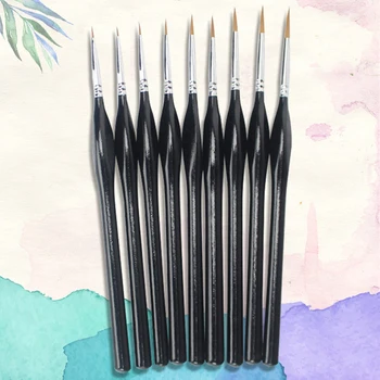 

9pcs Paint Brush Set Learning Drawing Tool Cartoon Wooden Handle Extra Fine Tip Pointed Professional Watercolor Detail Liner
