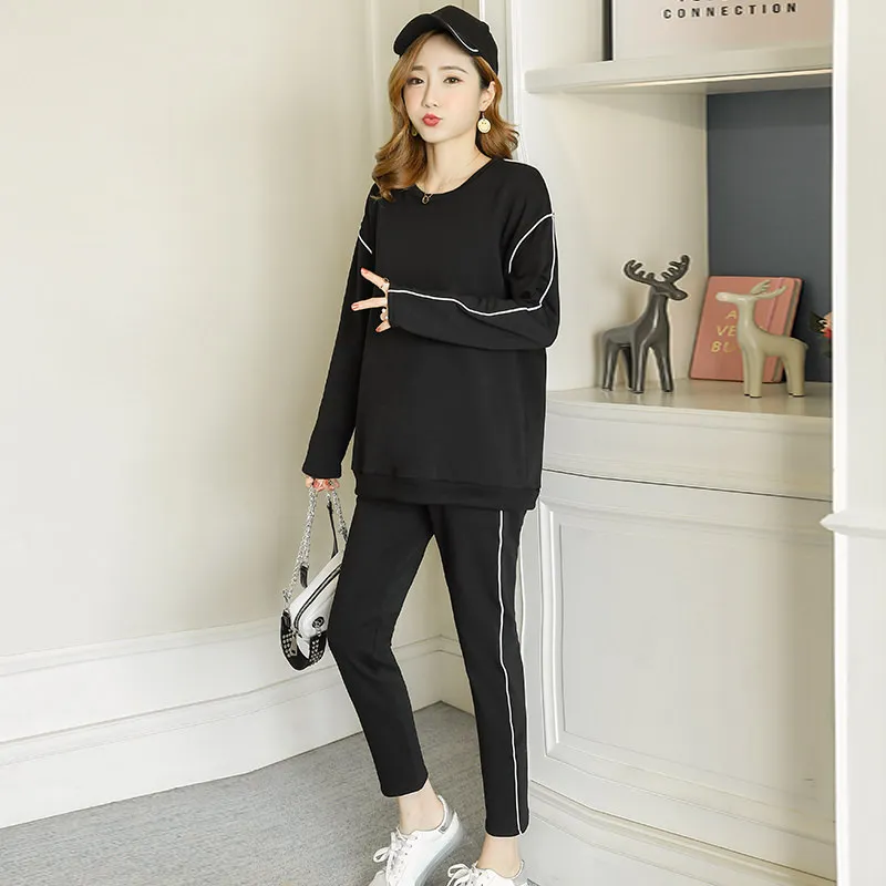 

533# Autumn Fashion Cotton Maternity Clothing Suits Sweatshirts + Belly Pants Sets Clothes for Pregnant Women Pregnancy Sports