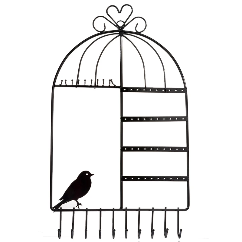 Black Bird Cage Jewelry Rack Earrings Display Stand Necklace Wall Clothing Hanging | Дом и сад