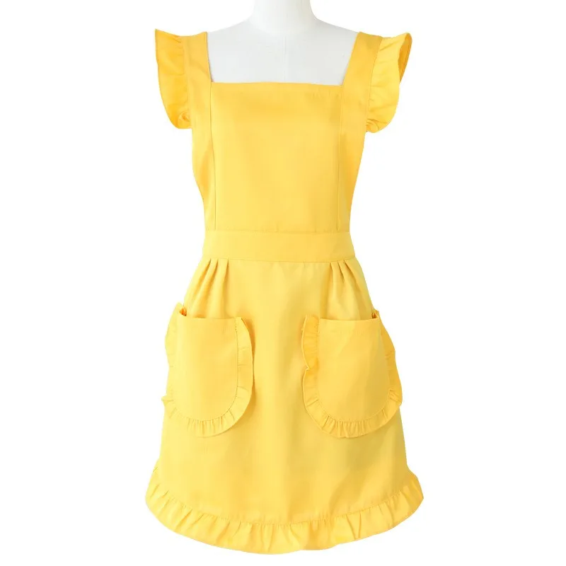 A style- yellow Супер Размер Ретро Регулируемый хлопок кухня женские фартуки цветочный магазин халат Пользовательский логотип приготовления выпечки Чистка костюм горничной - Цвет: A style- yellow