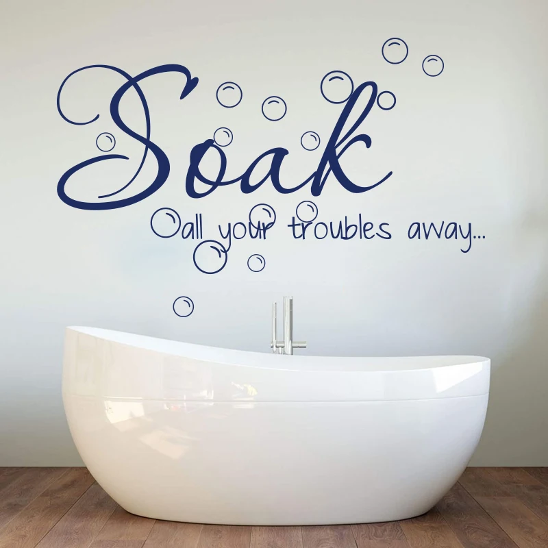 Soak All Your Troubles Away Wall Sticker Bathroom Bath Soak Troubles Inspirational Quote Wall Decal Bathroom Vinyl Decor (2)