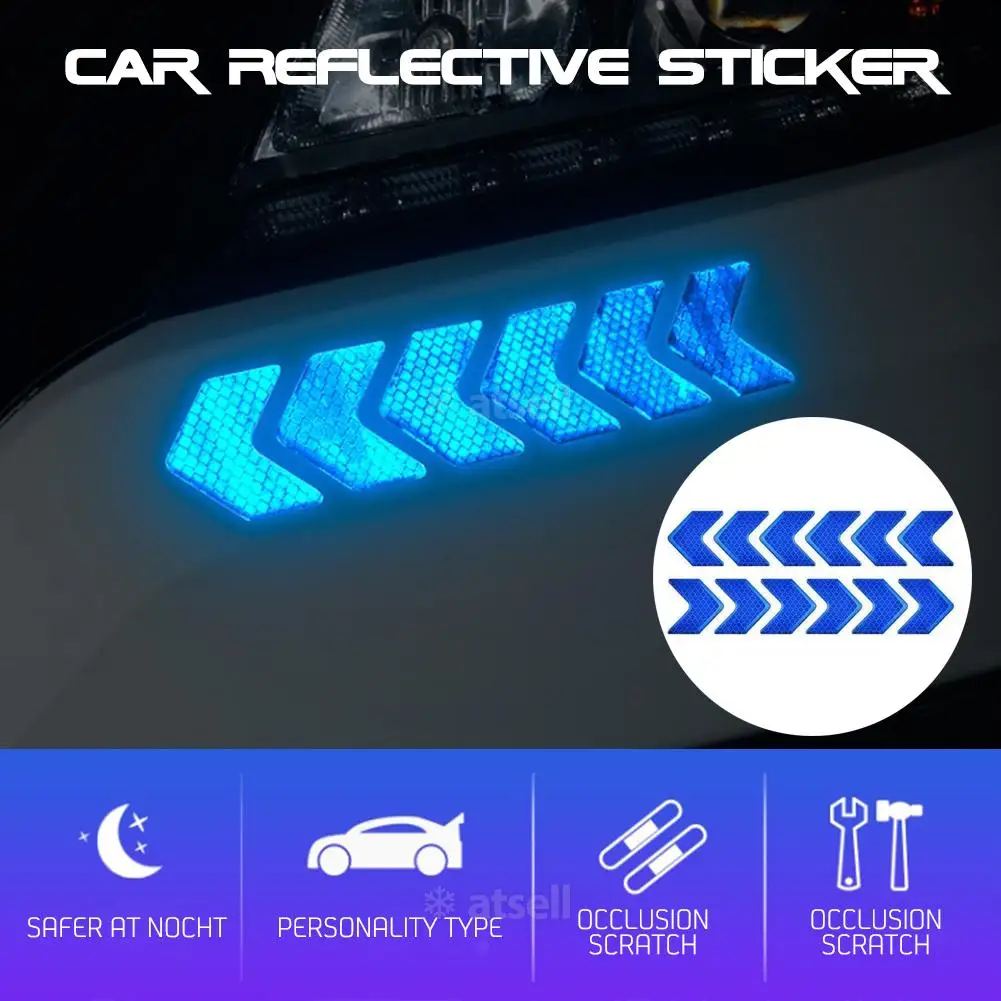 12 Uds calcomanía reflectante de automóvil patrón de flechas calcomanías de advertencia para la motocicleta Auto cola Barra de parachoques de tráfico de la noche cinta de seguridad