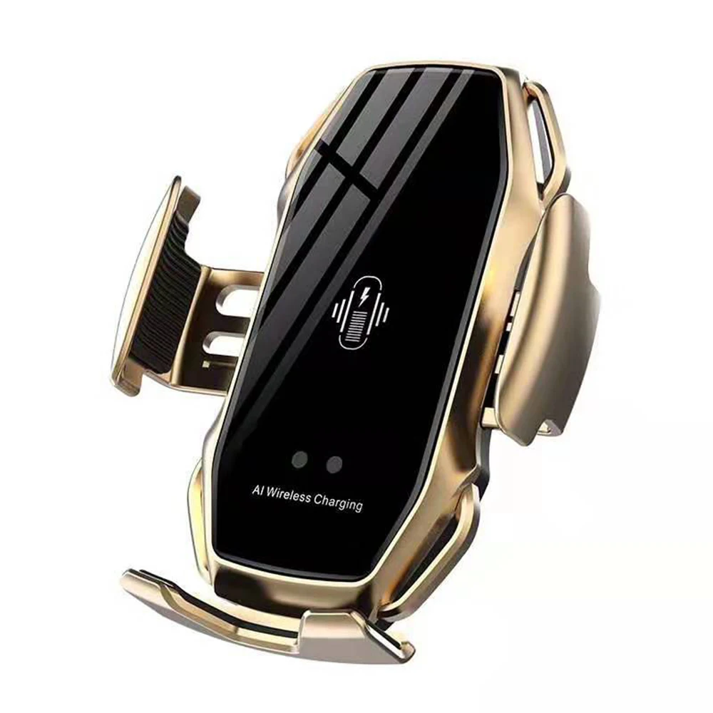 Автоматическое зажимное 10 Вт Qi Беспроводное Автомобильное зарядное устройство для samsung S10 S9 Note 9 10 Plus Беспроводная зарядка для iPhone 11 X XR Xs держатель - Color: Gold