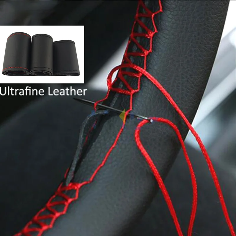 Car Steering Wheel Braid Cover DIY Texture Soft Artificial Leather Car Covers Suite With Needles And Thread For 36/38/40CM steering wheel cover