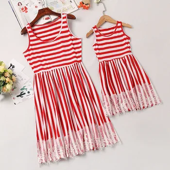 

Mother Daughter Children Dress Clothing Fashion Mom And Kids Couple Look Stripe Family Matching Outfits Baby Girls Clothes Dress