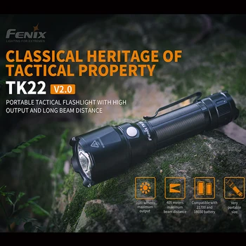 

2019 NEW Fenix TK22 V2.0 Max 1600 lumens Powered by a large capacity 21700 Li-ion battery hunting searching and traveling