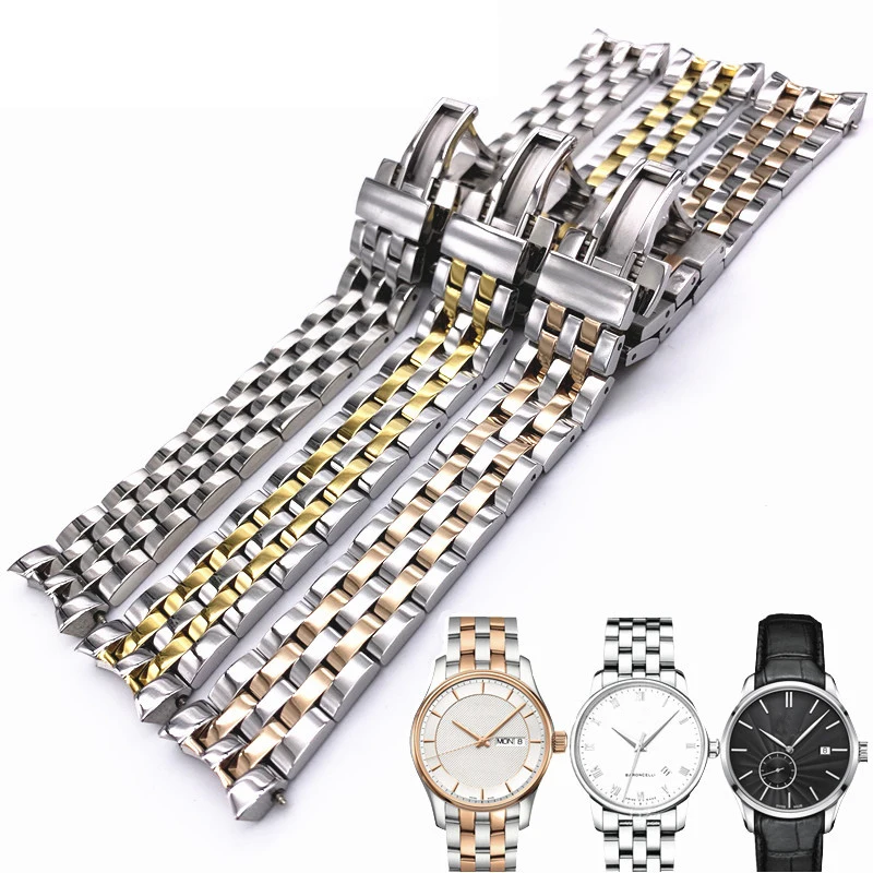 Watch Accessories Strap FOR MIDO Baroncelli M8600 M7600 Wrist Band Solid Steel Arc Mouth Safety Buckle Bracelet 15 18 20MM | Наручные