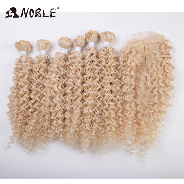 Noble Synthetic Hair Weave 16-20 inch 7Pieces/lot Afro Kinky Curly Hair Bundles With Closure African lace For Women hair Extensi 613