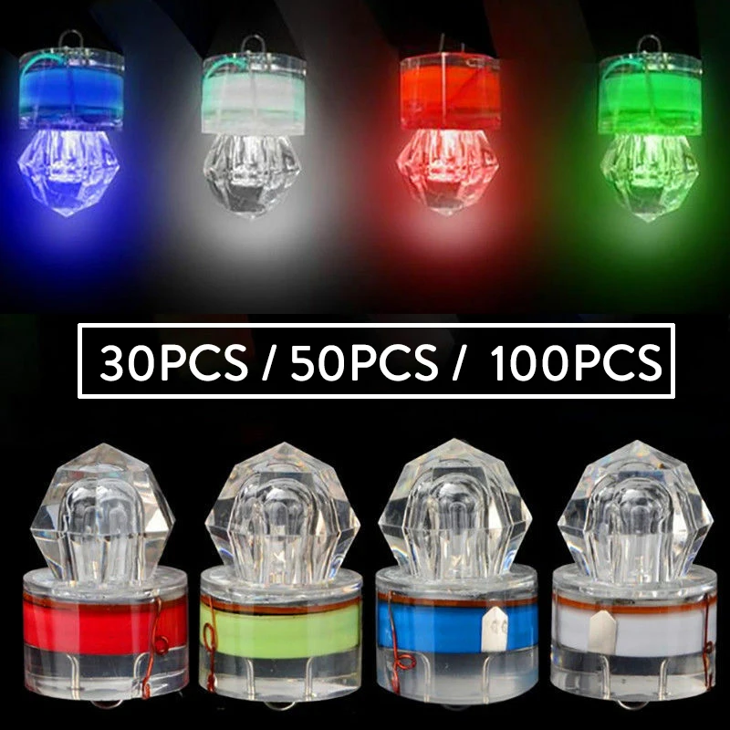 30/50/100PCS Mini LED Flash Fishing Light Deep Drop Underwater Waterproof Squid Strobe Bait Fish Lure Lamps Ligthting